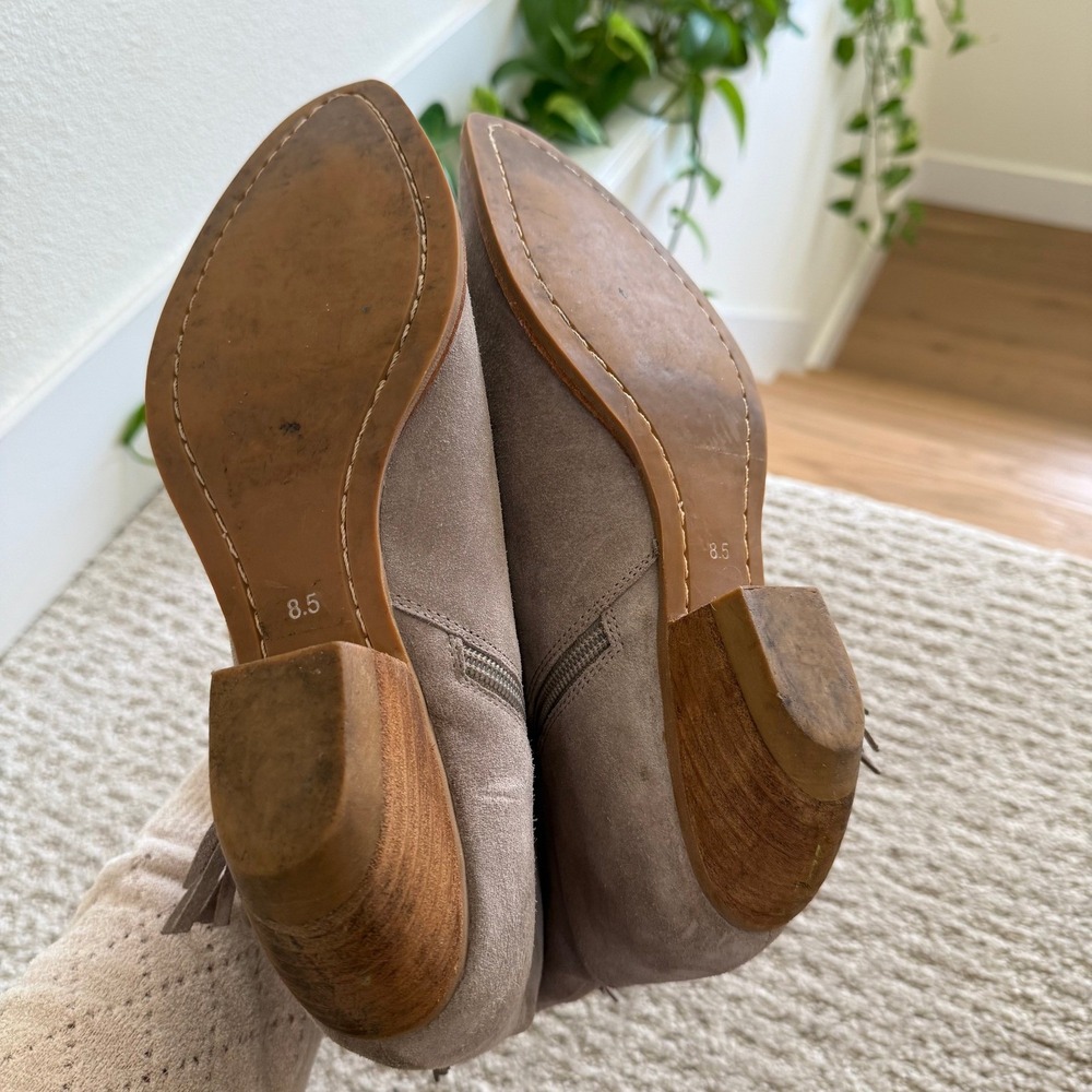 JEFFREY CAMPBELL Hastings Suede Fringe Western Ankle Boots WOMEN 8.5 Taupe BOHO - Picture 9 of 12